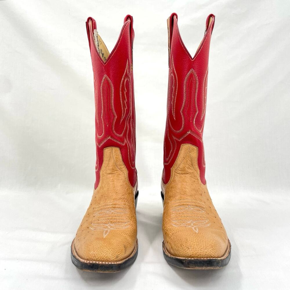 Rios of Mercedes Red Western Ostrich Orange Leather Square Toe Cowboy Boots 7B - Picture 6 of 16